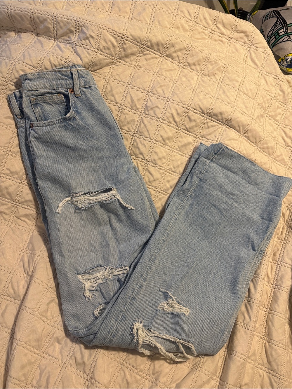 Zara Light Blue Distressed Flare Jeans